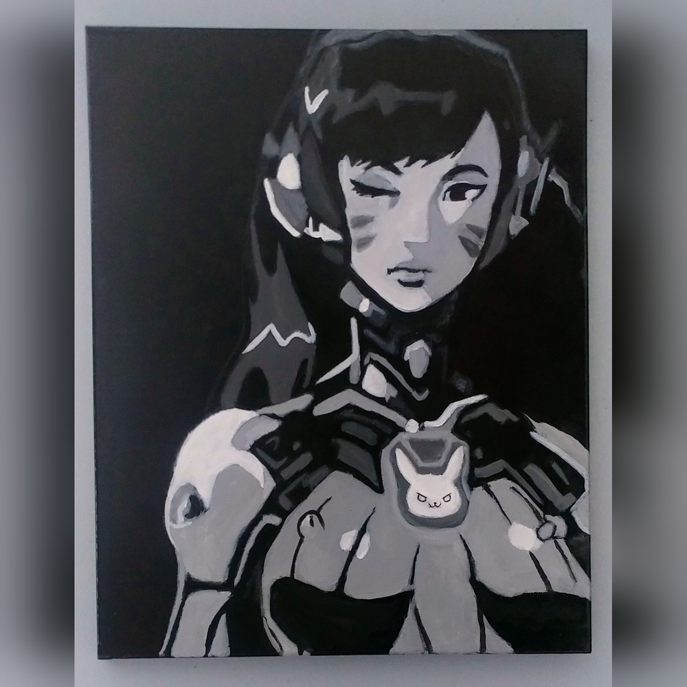 D.Va Overwatch Black and White Hand Pianted Portrait